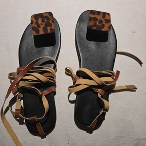 Leopard Print Black and Tan Women's Sandals